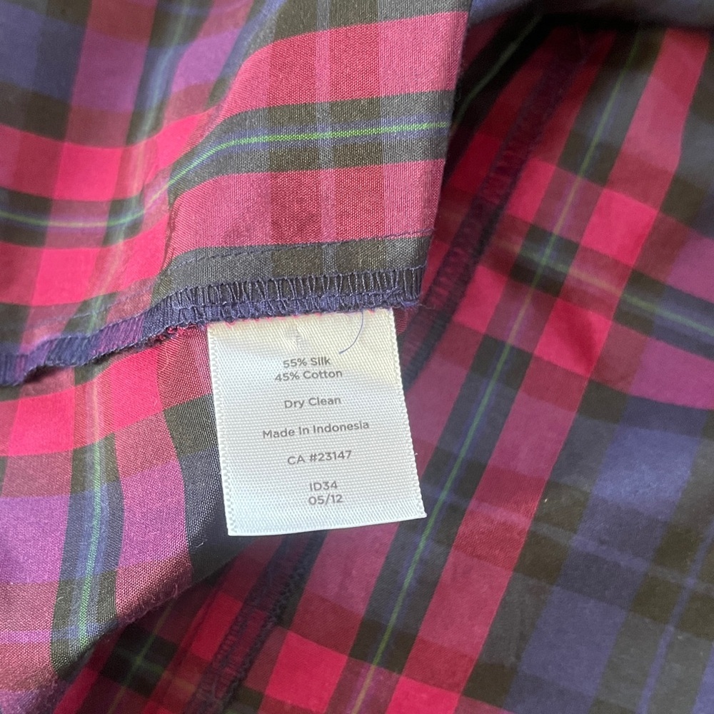 Talbots Pink and Blue Plaid Silk Shirt NEW with tags Size 6P - Picture 6 of 6